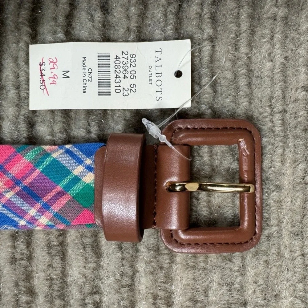 NWT Talbots Outlet Womens Plaid Cotton Belt Brown Buckle Multi Color Size Medium
